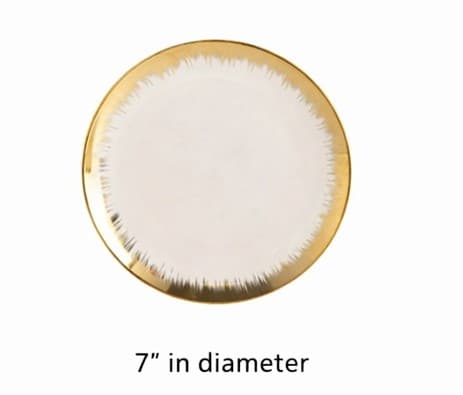 PLATO DE CERÁMICA REDONDO BLANCO CON DORADO 7"