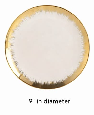 PLATO DE CERÁMICA REDONDO BLANCO CON DORADO 9"