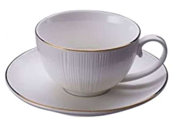 TAZA DE CERÁMICA CON PLATO BLANCA 100 ML / 3.4 OZ SET 6 PZAS