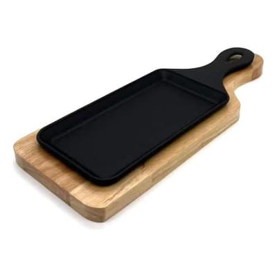 PLATO DE HIERRO CON BANDEJA DE MADERA 38X11.5X1.5 CM