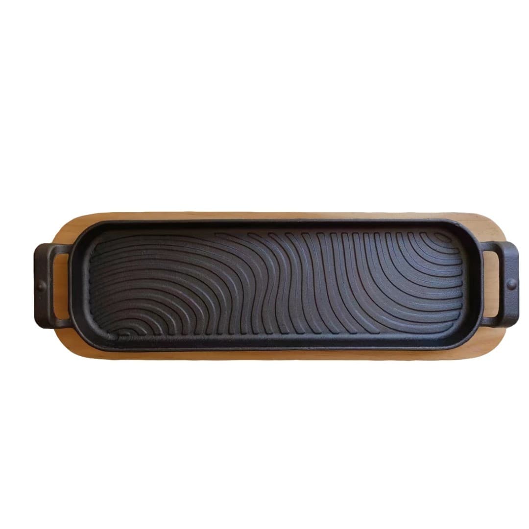 PLATO DE HIERRO CON BASE DE MADERA 38 x 11 x 2.5CM