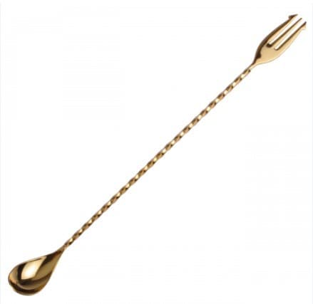CUCHARA DE BAR CON TENEDOR DORADO 32.5CM