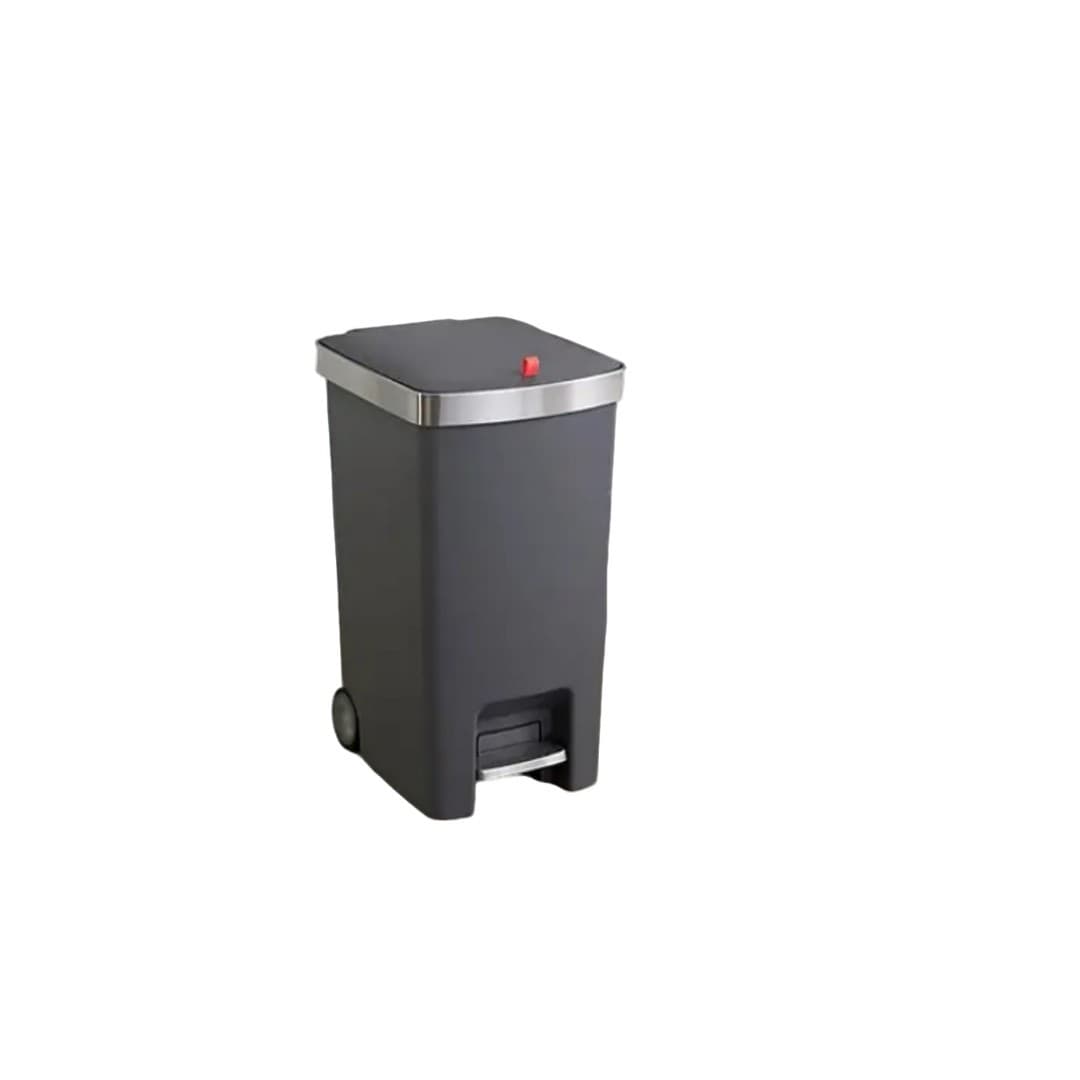 BASURERO GRIS CON PEDAL Y BORDE EN AINOX DE 35L