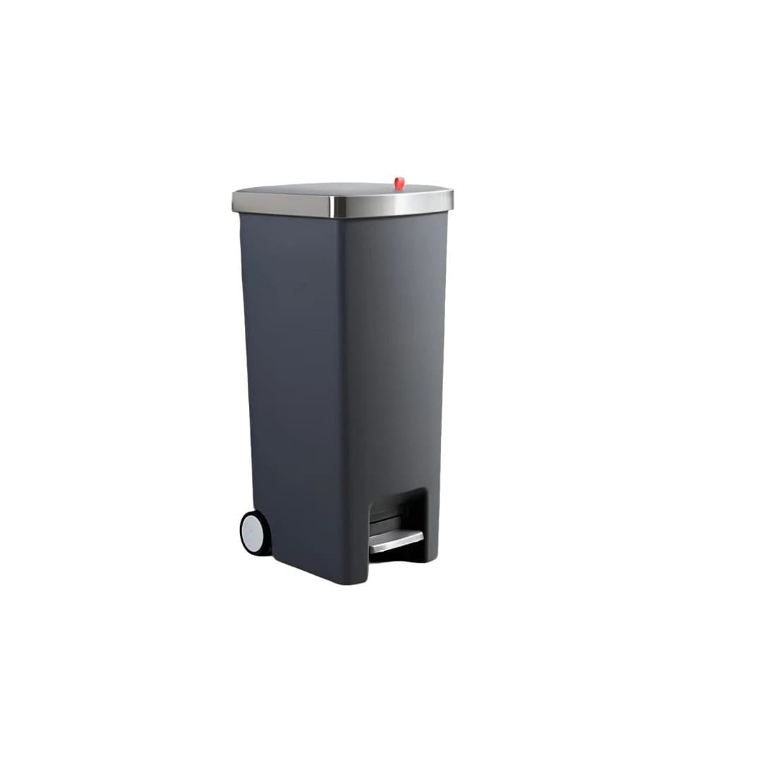 BASURERO GRIS CON PEDAL Y BORDE EN AINOX DE 45L