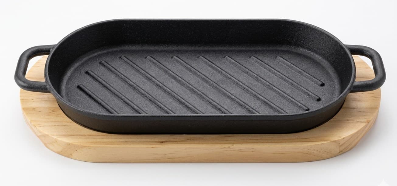 PLATO DE HIERRO CON BASE DE MADERA 10X26 CM