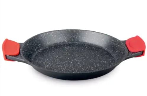 BANDEJA DE INDUCCIÓN REDONDA CON ASAS DE GOMA ROJAS REMOVIBLES 32 CM