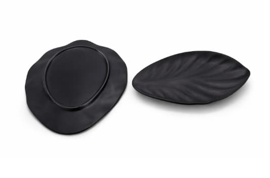 PLATO DE MELAMINA NEGRO HOJA 20.2x13.6x1.7CM/8