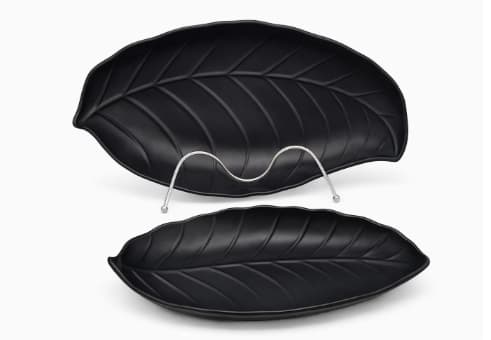 PLATO DE MELAMINA NEGRO HOJA 25.5x18.5x5.7CM/10