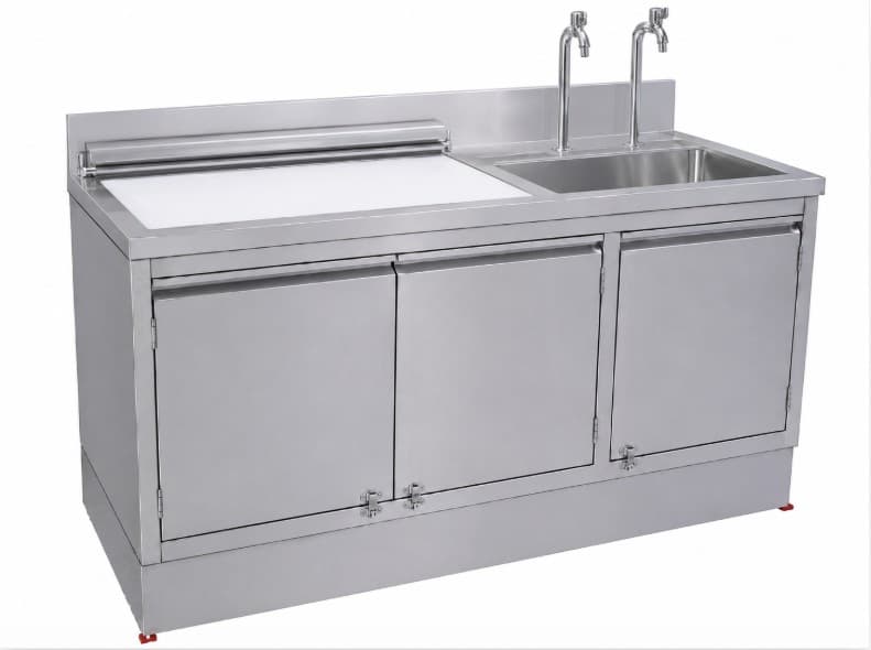 FREGADOR DERECHO CON TABLA DE PICAR IZQUIERDA, MULTIFUNCIONAL CON GABINETES , TABLA DE PICAR ACERO INOX TAMAÑO:150X70X80MM