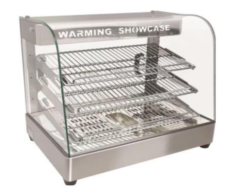 VITRINA CALENTADORA DE TRES NIVELES EN ACERO INOXIDABLE 35.5*45*57.5 CM