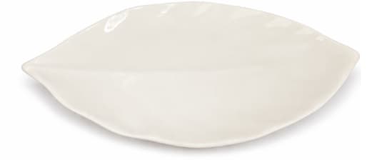 PLATO DE CERÁMICA OVALADO / HOJA BLANCO 12"