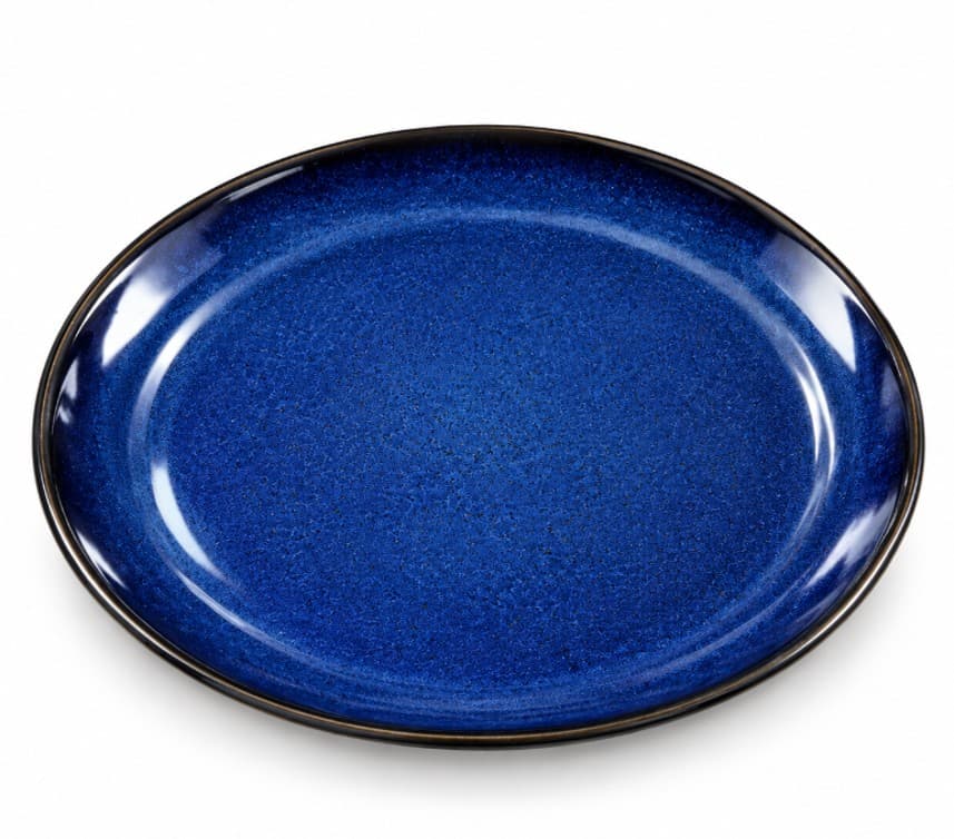 PLATO DE CERÁMICA REDONDO AZUL CON BORDDE OSCURO 8"