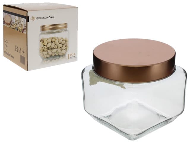 FRASCO DE VIDRIO CUADRADO CON TAPA DE ACERO OCRE 800ml / 27oz