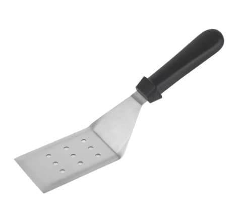 ESPATULA PERFORADA INOX CON MANGO PLÁSTICO NEGRO 43 CM