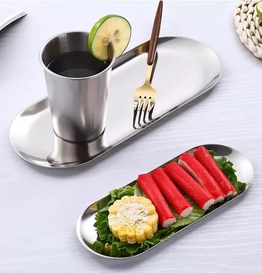 BANDEJA OVALADA INOX PLATEADA 8X18 CM
