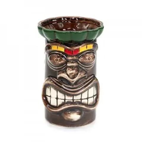 VASO TIKI MARRRON CON VERDE 9X15CM
