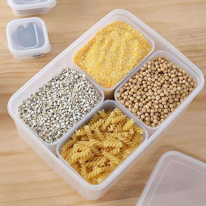 ENVASE DE PLĂSTICO PARA NEVERA DE 4 DIVISIONES CON TAPA 35,3X25,5X6,5CM
