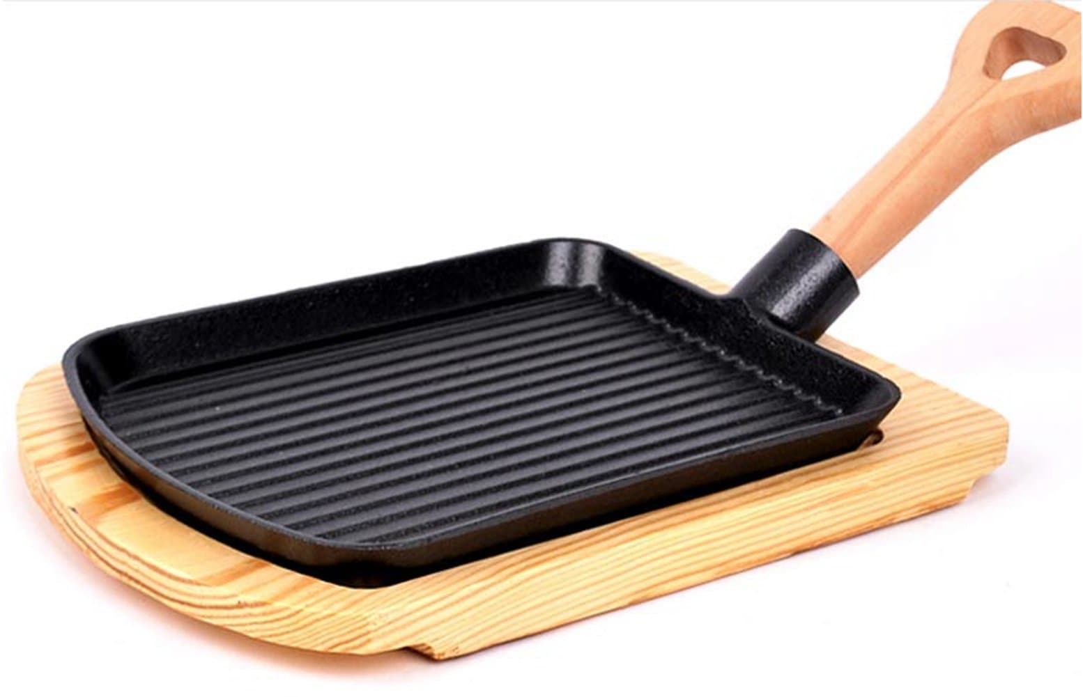 PLATO DE HIERRO FORJADO CON BASE DE MADERA 24X17.6CM XW-623