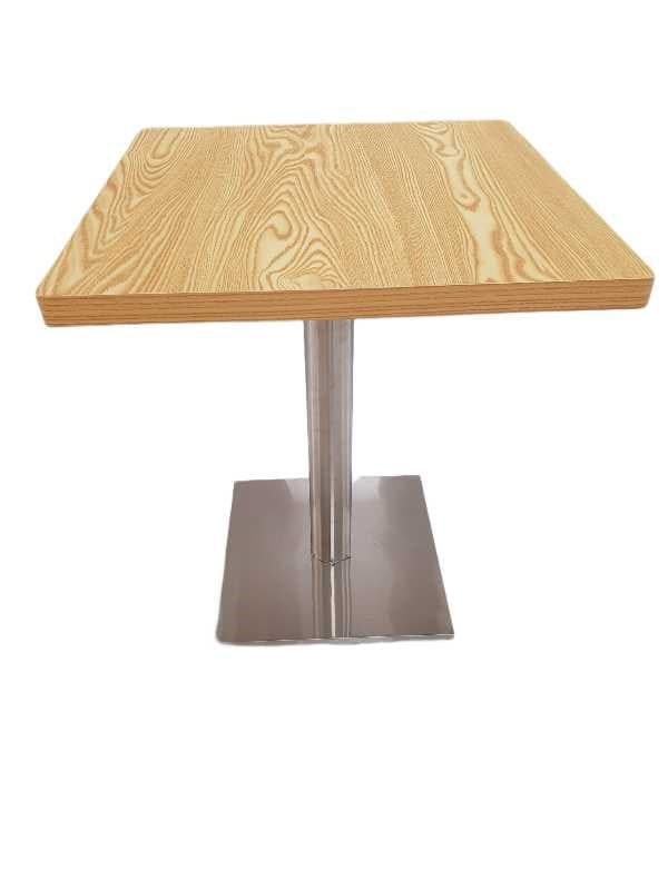 MESA CUADRADA 60x60x75CM SOBRE PLYWOOD CREMA / BASE INOX