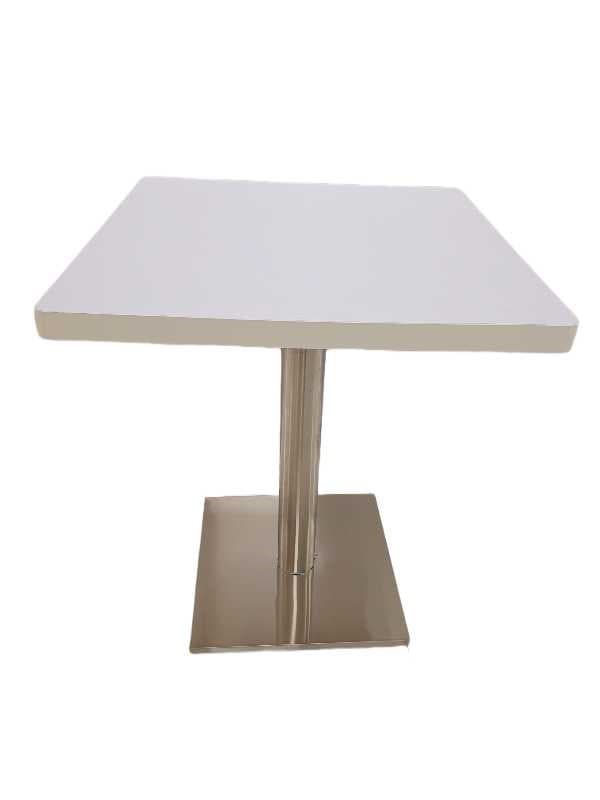 MESA CUADRADA 60x60x75CM SOBRE PLYWOOD BLANCO / BASE INOX