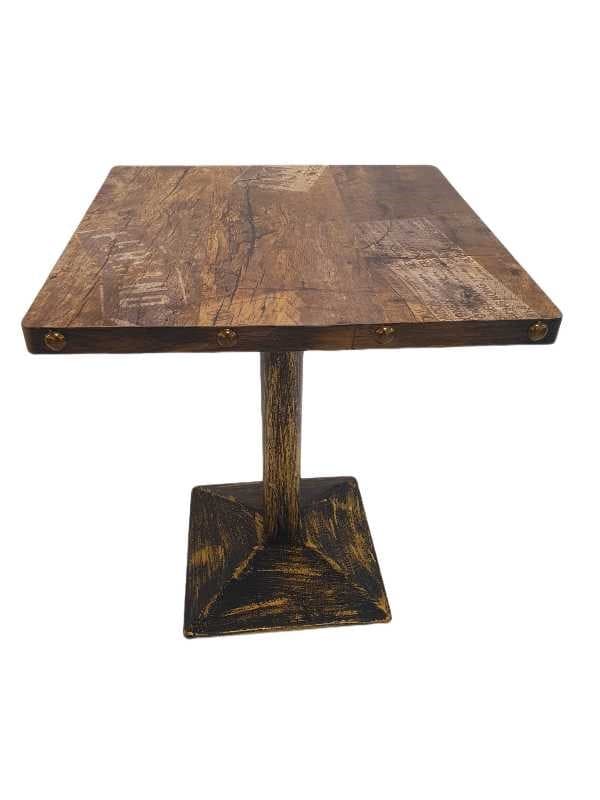 MESA CUADRADA 80x80x75CM SOBRE PLYWOOD MARRON OSCURO / BASE BRONCE