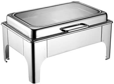 CHAFING DISH HIDRÁULICO RECTANGULAR CON TAPA DE VIDRIO 9 LITROS
