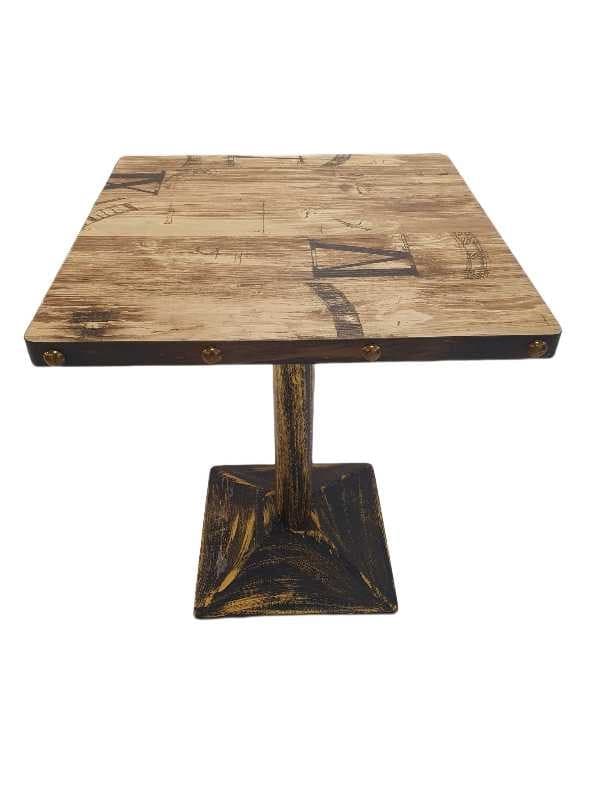 MESA CUADRADA 80x80x75CM SOBRE MELAMINA MARRON / BASE BRONCE