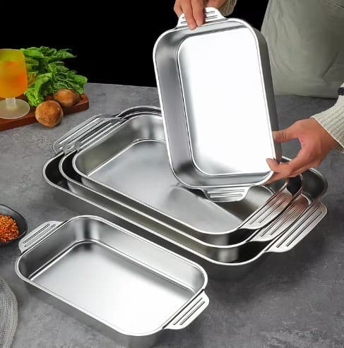 BANDEJA RECTANGULAR INOX CON ASAS 50.5X31.5X5.8 CM