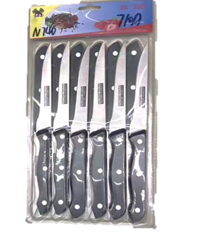 CUCHILLO LISO MANGO NEGRO 23 CM SET 12 PIEZAS